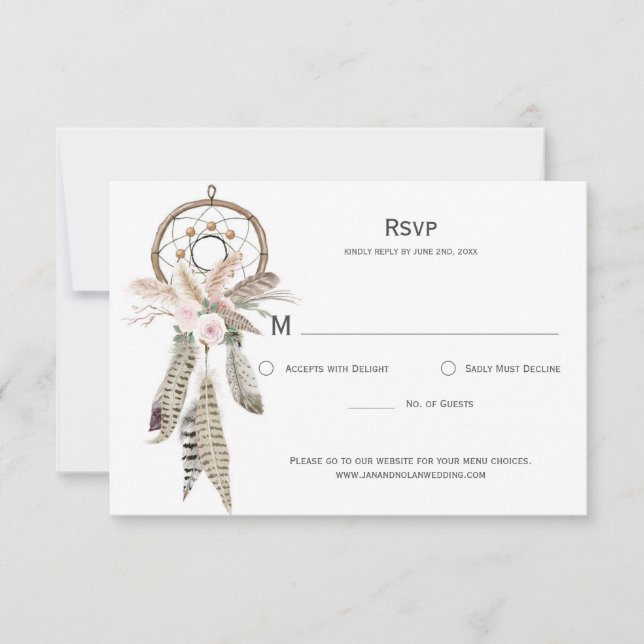Carte de réponse de rêve attrape-rêves à plumes Bo (Devant)