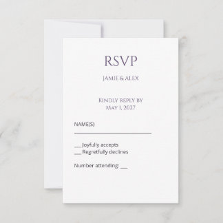 Carte de réponse de RSVP de mariage modifiable Vio