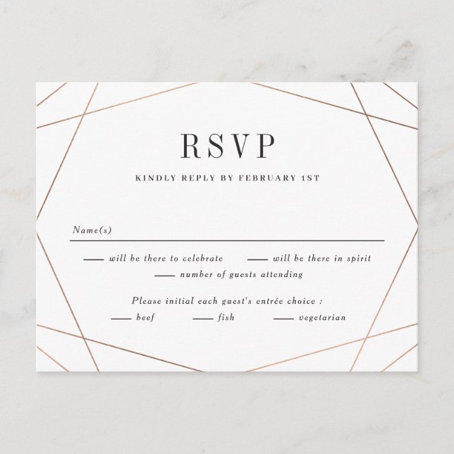 Carte de réponse de RSVP pour mariage Geo Frame (Devant)