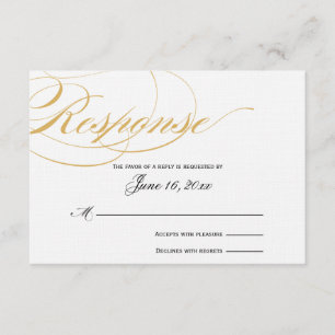 Carte de réponse de script élégante - Or et Noir