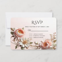 Carte de réponse décorative fleurs roses et blanch