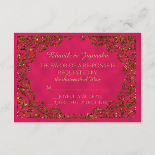 Carte de réponse des Mariages indiens rose et or