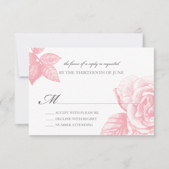 Carte de réponse d'esquisse rose en rose (Devant)