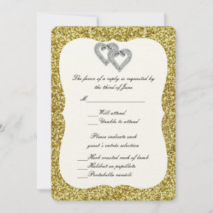 Carte de réponse Diamond Hearts Gold Parties scint
