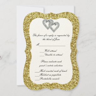 Carte de réponse Diamond Hearts Gold Parties scint