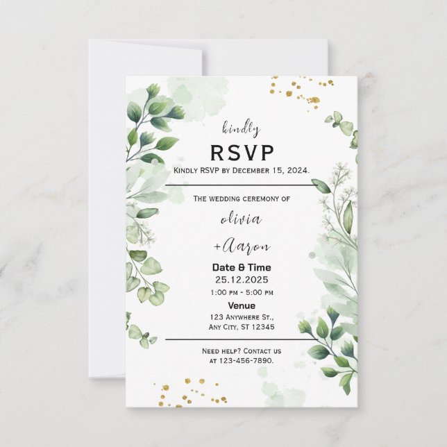 Carte de réponse d'invitation Boho Greenery (Devant)