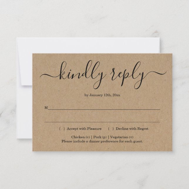 Carte de réponse d'invitation - Kraft rustique (Devant)