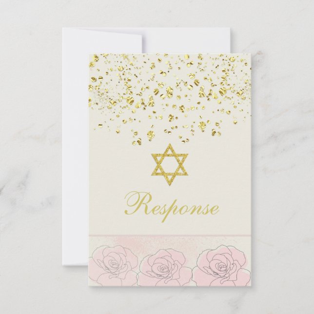 Carte de réponse du Bat mitzvah de confetti d'or (Devant)