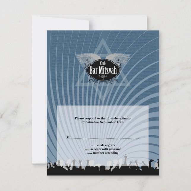 Carte de réponse du Club Bar Mitzvah Navy Blue RSV (Devant)