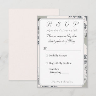 Carte de réponse du Mariage de dentelle rose-champ