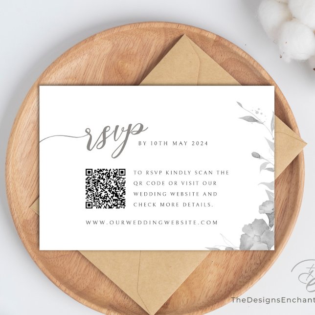 Carte de réponse du Mariage de la carte RSVP Boho  (Gray RSVP Card, Wedding Response Card with Boho watercolor Flower design by TheDesignsEnchanted)
