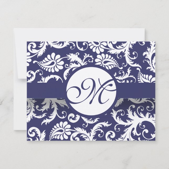 Carte de réponse du Mariage de la Marine Damask Sw (Devant)