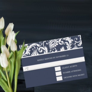 Carte de réponse du Mariage de la Marine Damask Sw