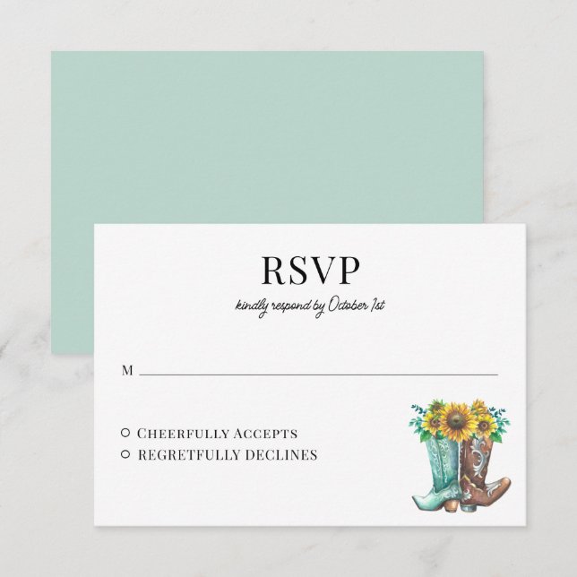 Carte de réponse du Mariage des tournesols rustiqu (Devant / Derrière)