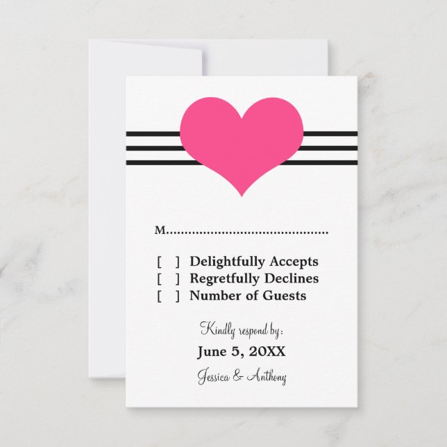 Carte de réponse du Mariage du coeur moyen, rose (Devant)