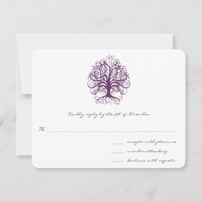 Carte de réponse du Mariage Plum Swirl Tree (Devant)