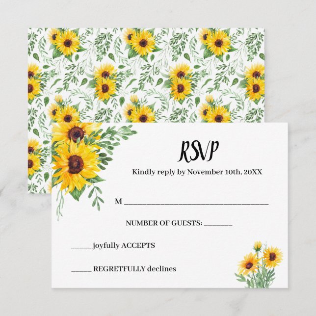 Carte de réponse du Mariage RSVP Sunflowers Greene (Devant / Derrière)