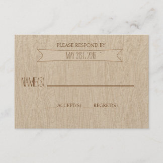 Carte de réponse du Mariage Rustic Simple Woodgrai