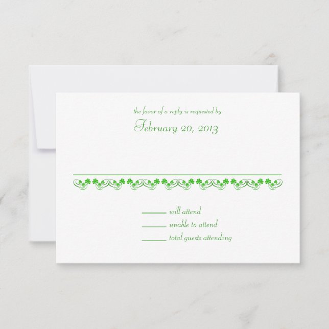 Carte de réponse du Mariage Shamrock irlandais (Devant)