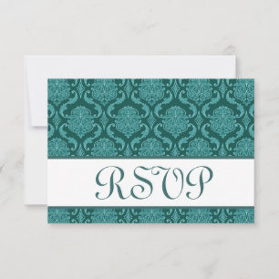 Carte de réponse du Mariage turquoise Damask RSVP
