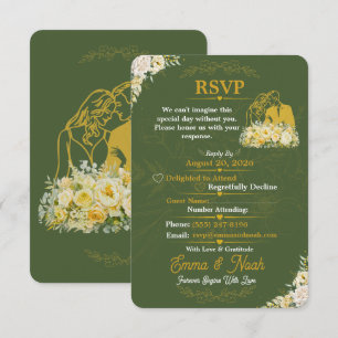 Carte de réponse élégante à motif botanique olive