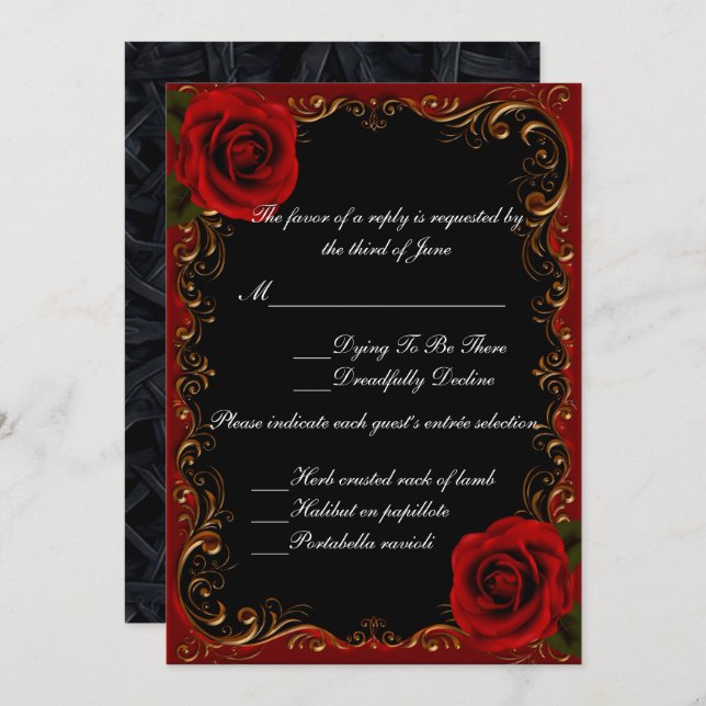 Carte de réponse élégante Goth Red Roses (Devant / Derrière)