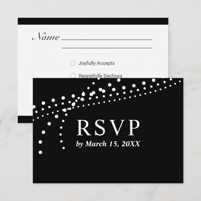 Carte de réponse élégante noire et blanche à pois (Devant / Derrière)