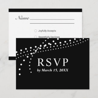 Carte de réponse élégante noire et blanche à pois