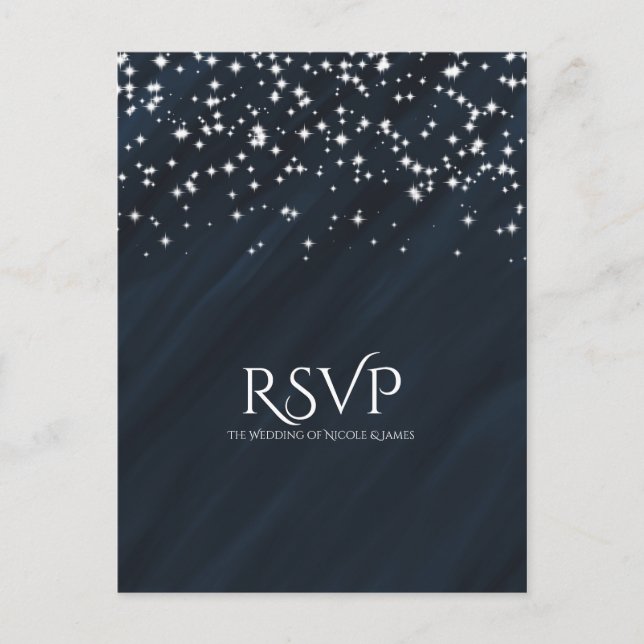 Carte de réponse élégante pour mariage Blue & Spar (Devant)