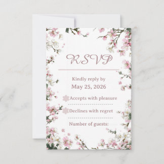 Carte de réponse élégante rose pâle à motif floral