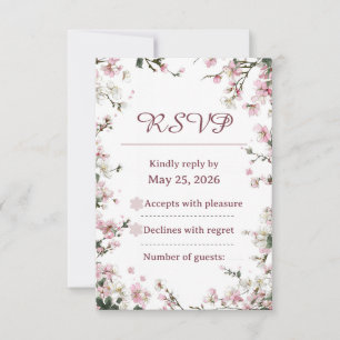 Carte de réponse élégante rose pâle à motif floral