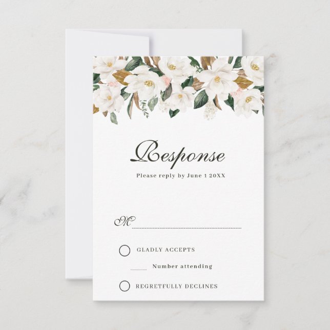 Carte de réponse en aquarelle florale Magnolia (Devant)