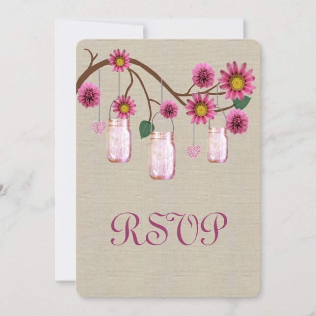 Carte de réponse en bocaux en jute rustique rose (Devant)
