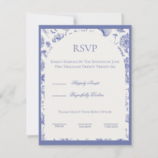 Carte de réponse en chinoiserie bleue RSVP
