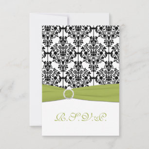 Carte de réponse en damas III vert, blanc et noir