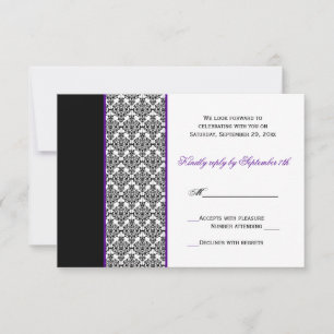 Carte de réponse en damas noir blanc violet