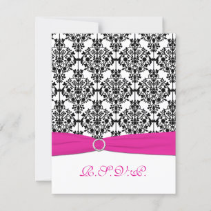 Carte de réponse en Damas rose, blanc et noir