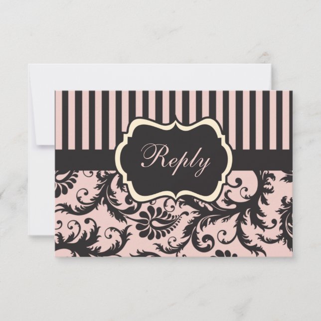 Carte de réponse en damassé rose-rouge, crème et g (Devant)