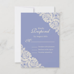 Carte de réponse en dentelle florale violette élég
