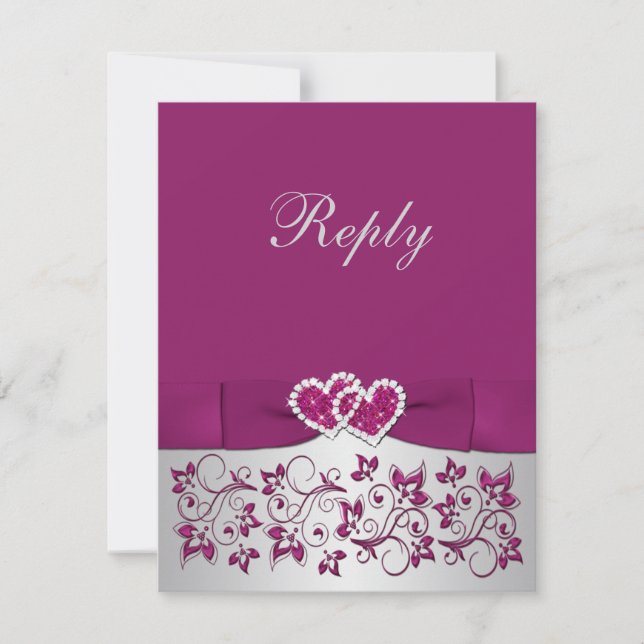 CARTE DE RÉPONSE EN FLEURS D'ARGENT IMPRIMÉE RIBBO (Devant)