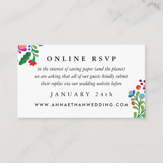 Carte de réponse en ligne pour mariage mexicain co (Devant)