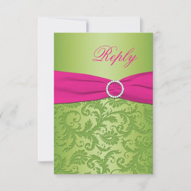 Carte de réponse en ruban imprimé rose et vert dam (Devant)