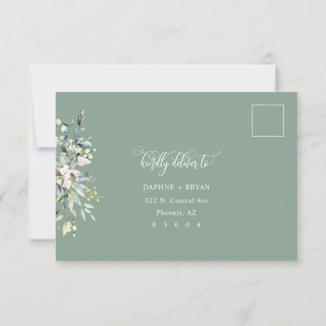 Carte de réponse Feuille Sage Green 4 choix de rep (Dos)