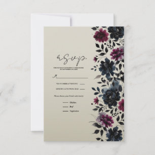 Carte de réponse Fleur d'amande bleu de minuit Bou