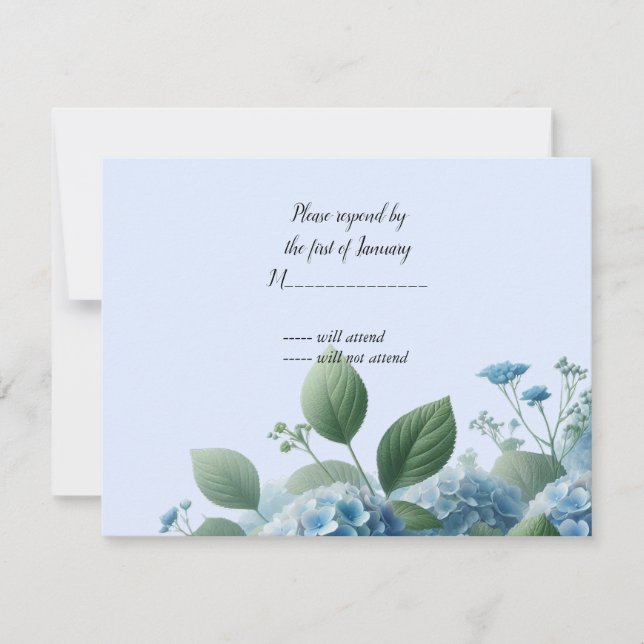 Carte de réponse Fleur d'Hydrangea Bleue (Devant)