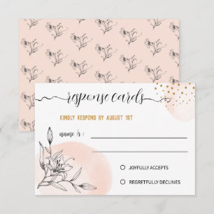 Carte de réponse Fleur Rose et Noir Moderne avec P