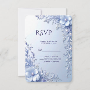 Carte de réponse Fleurs Ornementales Bleues avec P