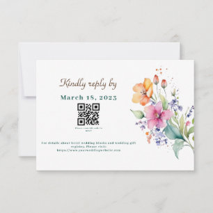 Carte de réponse Fleurs Rose Pêche Jaune