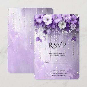 Carte de réponse Fleurs violettes avec perles qui