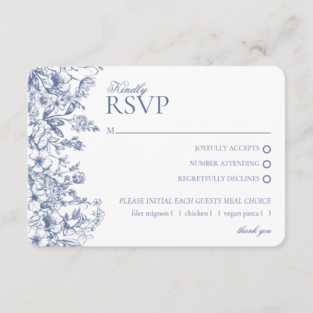 Carte de réponse Floral RSVP de la Chinoiserie Ble (Devant)